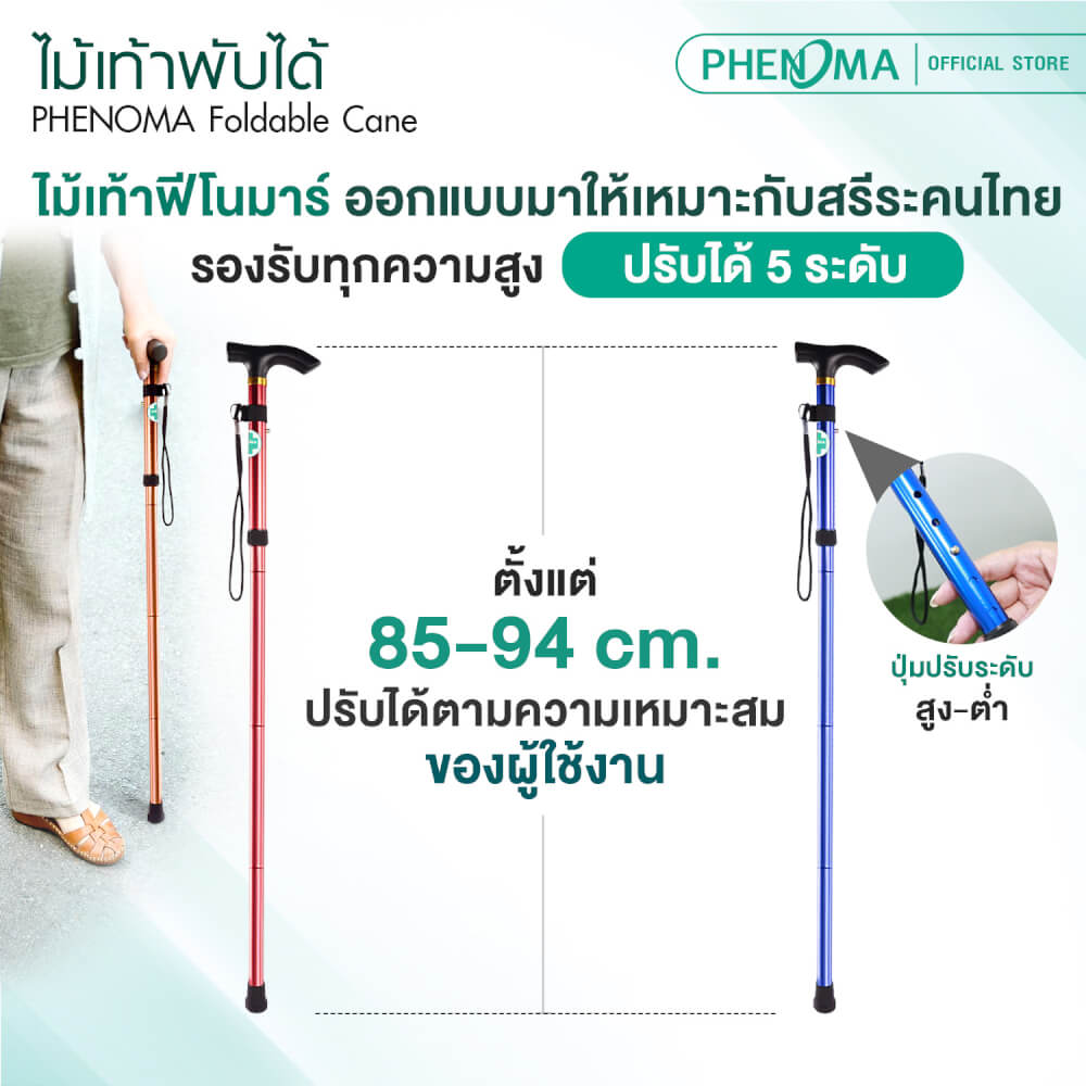 ไม้เท้าช่วยพยุง PHENOMA สีทอง ปรับระดับ และพับได้_3